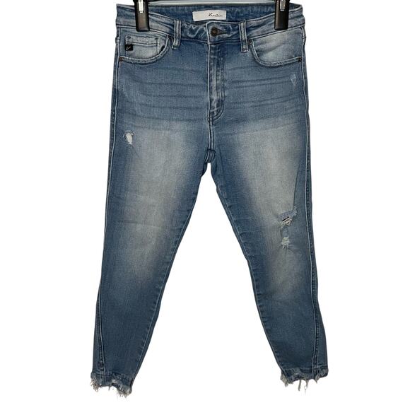 Kancan Denim Skinny Jeans 9/28 Womens Casual Raw Hem Distressed Light Wash - Picture 1 of 6